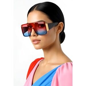Women Sunglasses Gradient Pink Blue Lens Metal Frame UV400 Protection Lentes New
